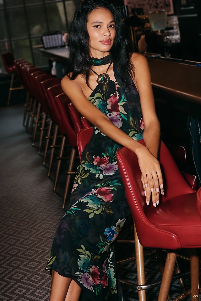 BHLDN Lace Halter Ruffle Peekaboo Maxi Dress at MarketFair Shoppes in  Princeton, NJ
