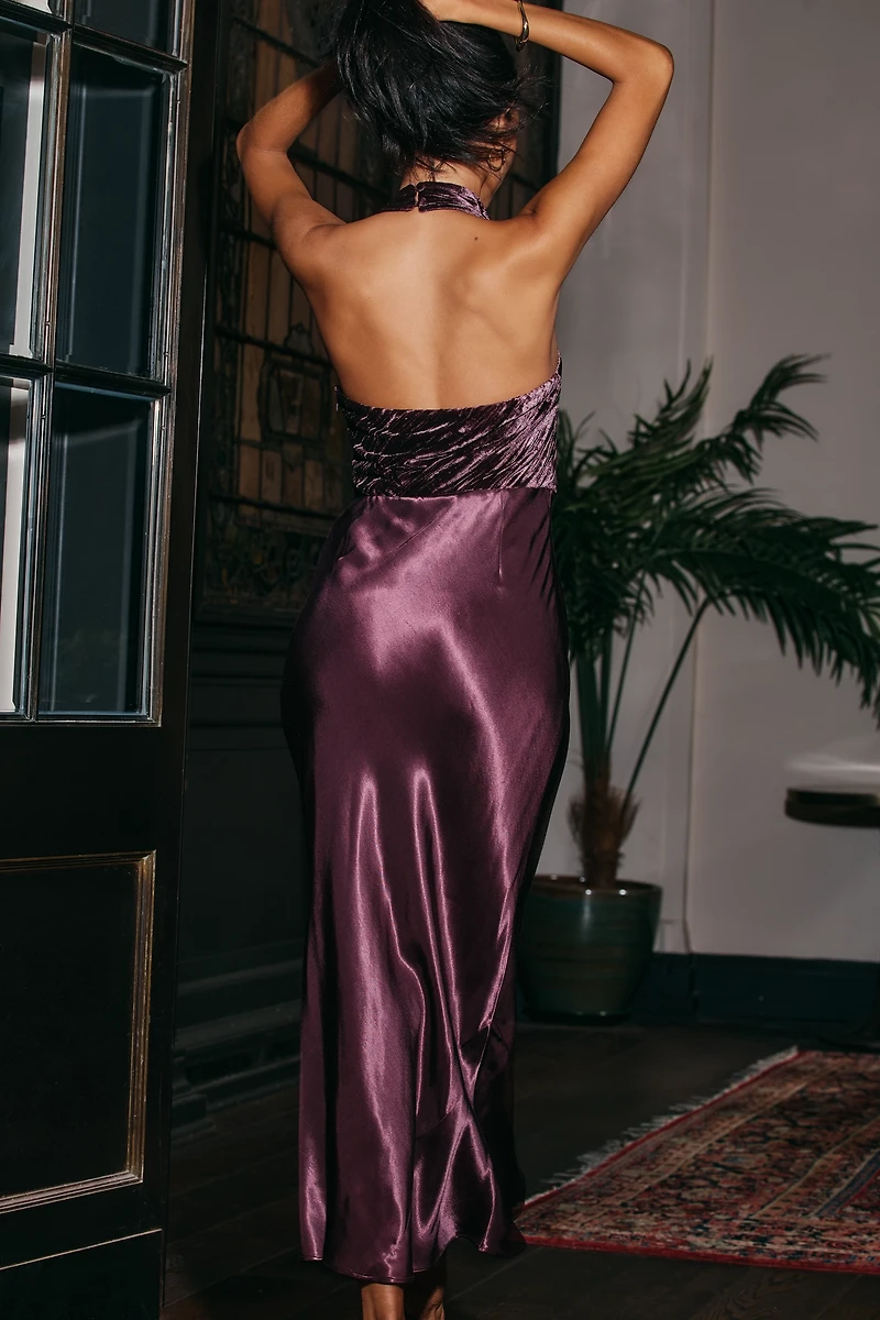 By Anthropologie Cowl-Neck Velvet Maxi Dress