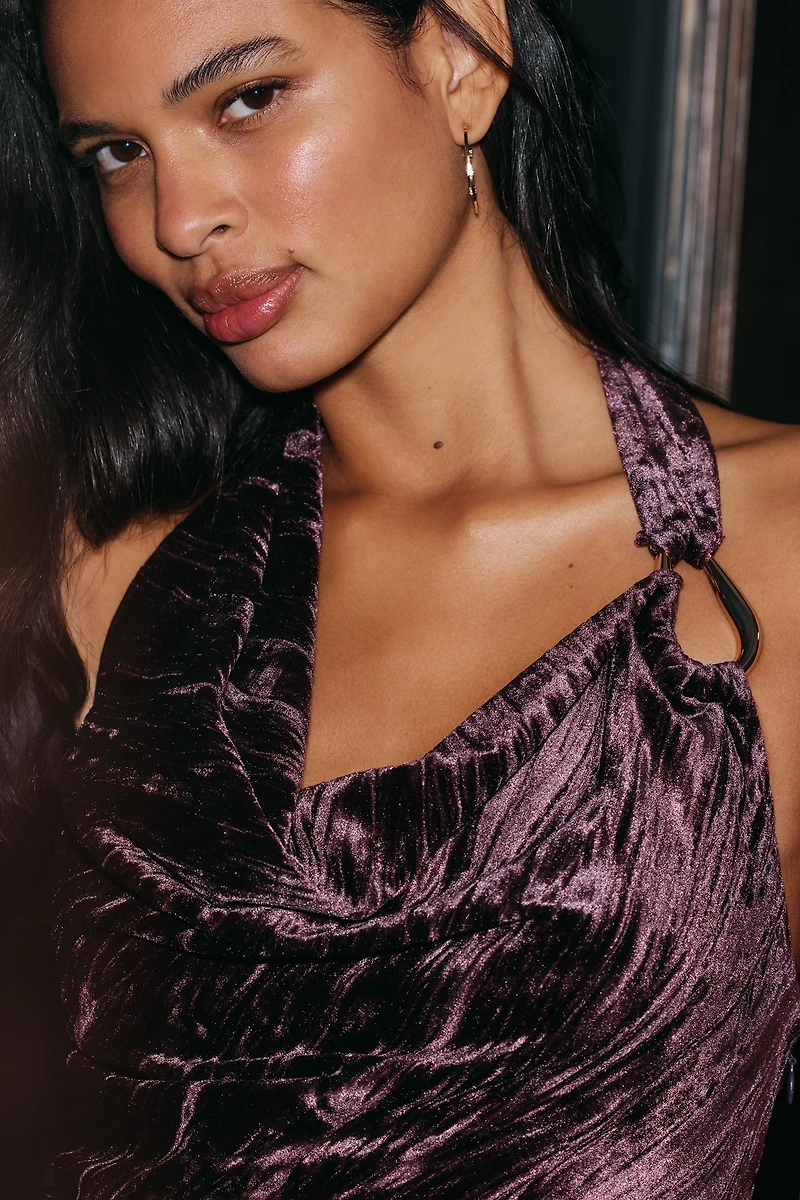By Anthropologie Cowl-Neck Velvet Maxi Dress