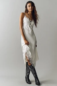 By Anthropologie Asymmetric Sleeveless Lace Slip Dress