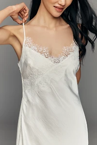 By Anthropologie Asymmetric Sleeveless Lace Slip Dress