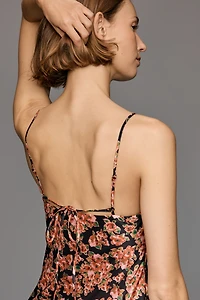 By Anthropologie Sheer Lace Satin Slip Dress