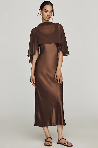 By Anthropologie Overlay Cape Slip Dress