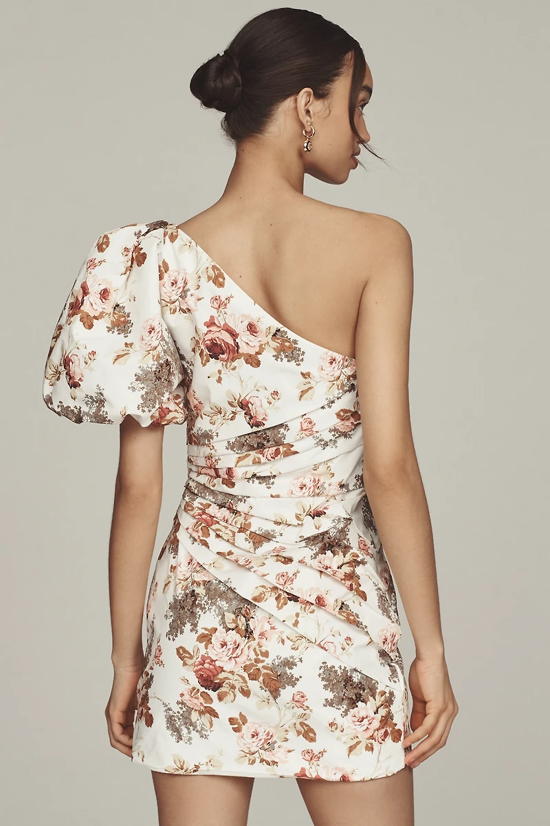 Ronny Kobo Garda One-Shoulder Puff-Sleeve Mini Dress