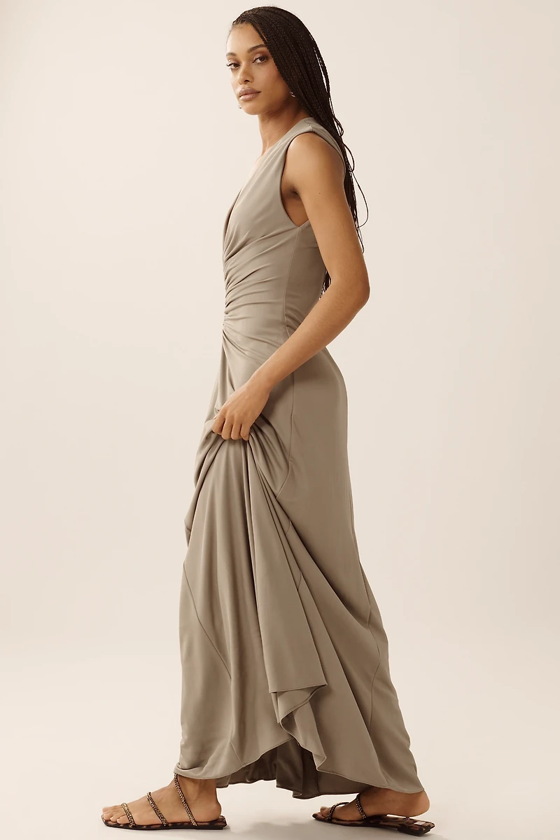 Ronny Kobo Imogen Plunge-Neck Gathered Maxi Dress