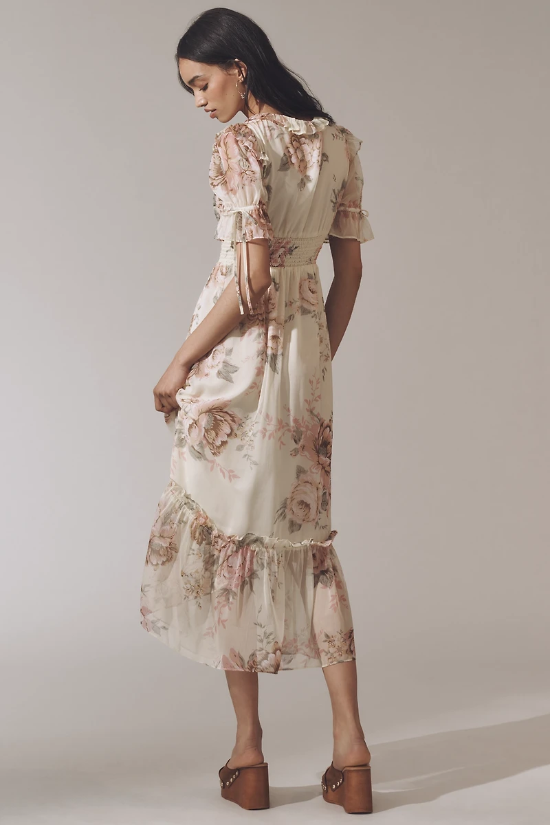 Walter Baker Georgia Ruffled V-Neck Midi Dress