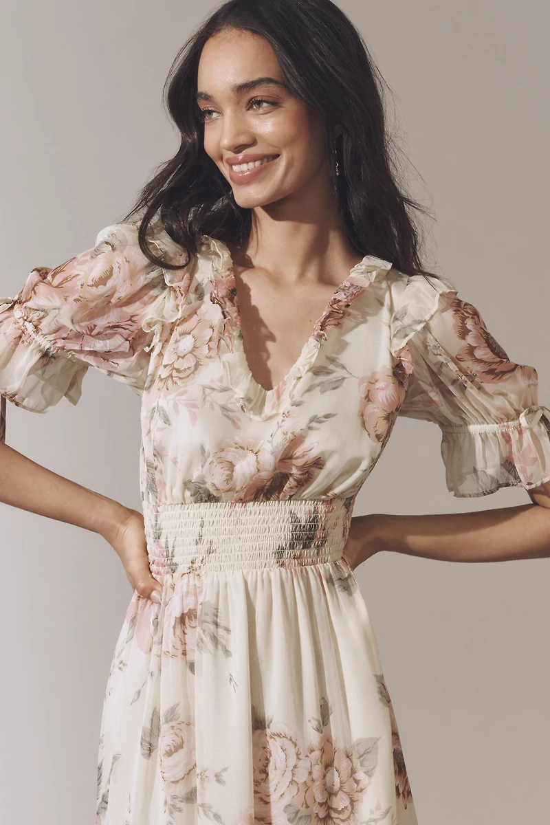 Walter Baker Georgia Ruffled V-Neck Midi Dress