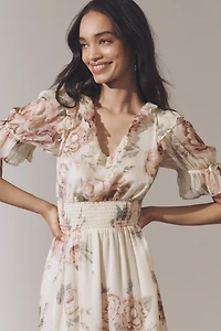 Walter Baker Georgia Ruffled V-Neck Midi Dress