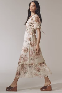 Walter Baker Georgia Ruffled V-Neck Midi Dress