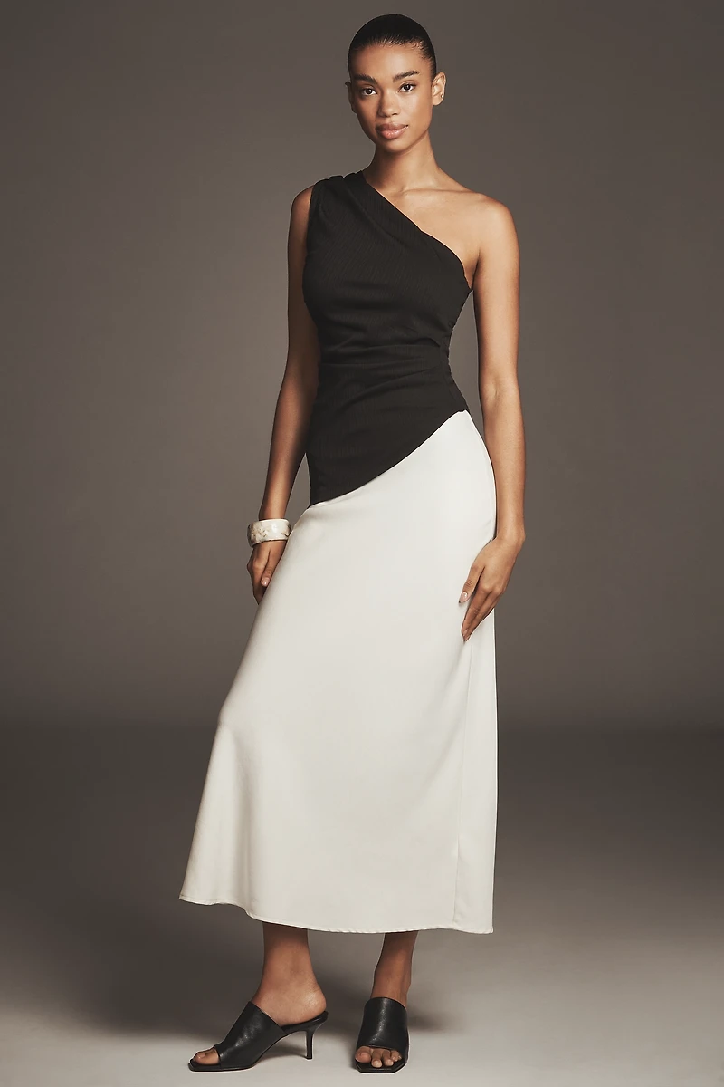 SOVERE Aura One-Shoulder Ruched Maxi Dress