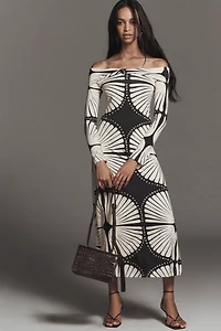 MON RENN Atkin Long-Sleeve Off-Shoulder Midi Dress