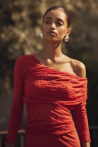 SOVERE Venus Long-Sleeve Ruched Maxi Dress