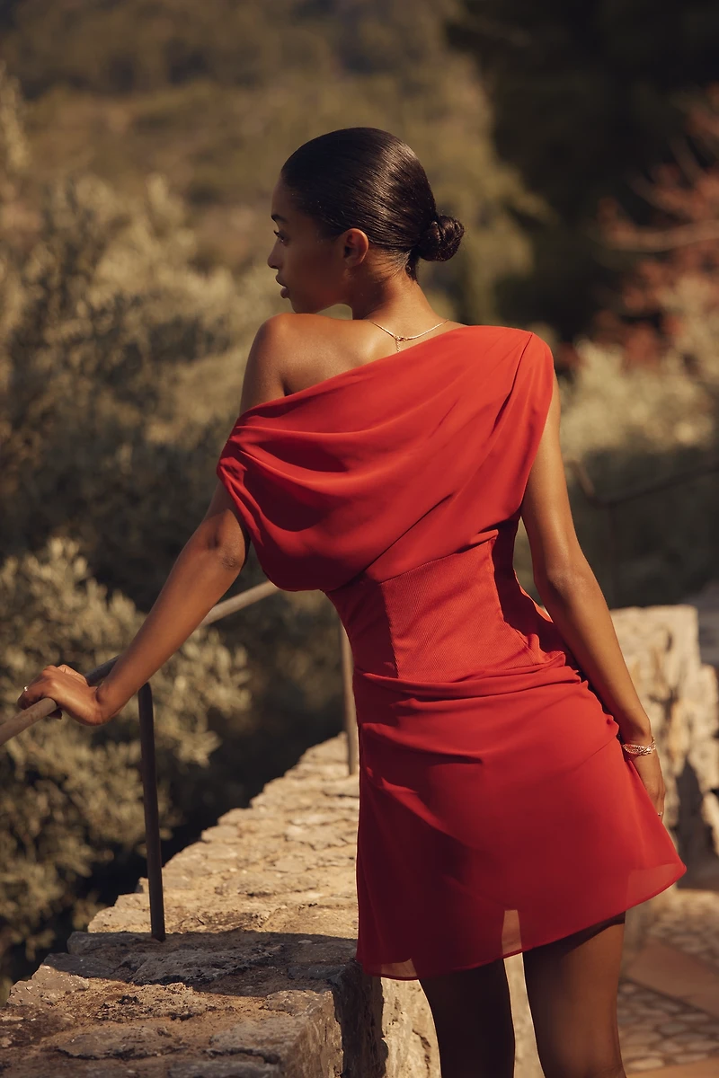 SOVERE Ada One-Shoulder Ruched Mini Dress