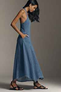 SOVERE Elodie Halter-Neck Denim Maxi Dress