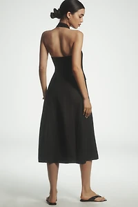 Mille Isla Linen Halter Square-Neck Button-Front Midi Dress