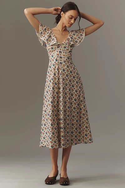 Mille Eloise V-Neck Ruffle Midi Dress