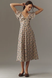 Mille Eloise V-Neck Ruffle Midi Dress