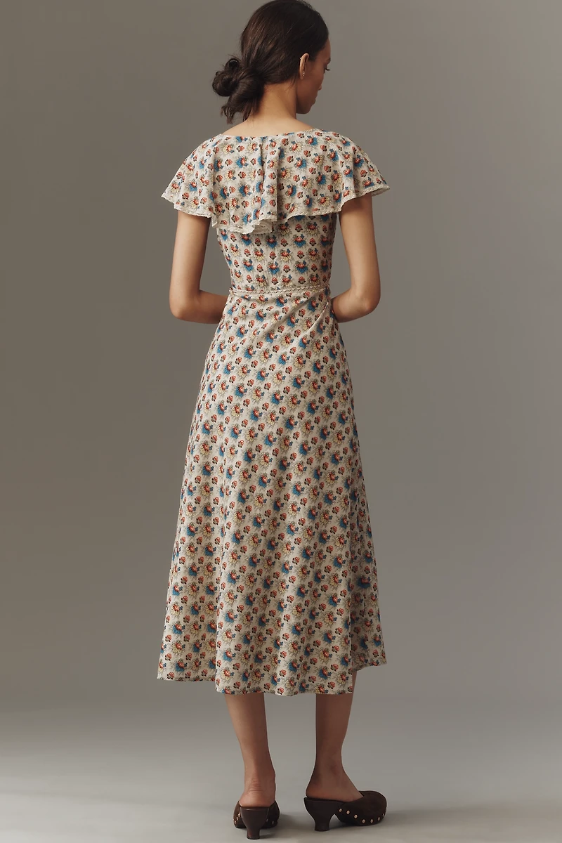 Mille Eloise V-Neck Ruffle Midi Dress