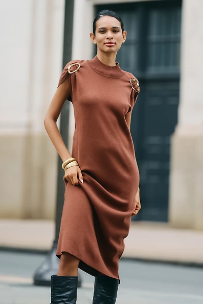 By Anthropologie Short-Sleeve Hardware Sweater Midi Dress