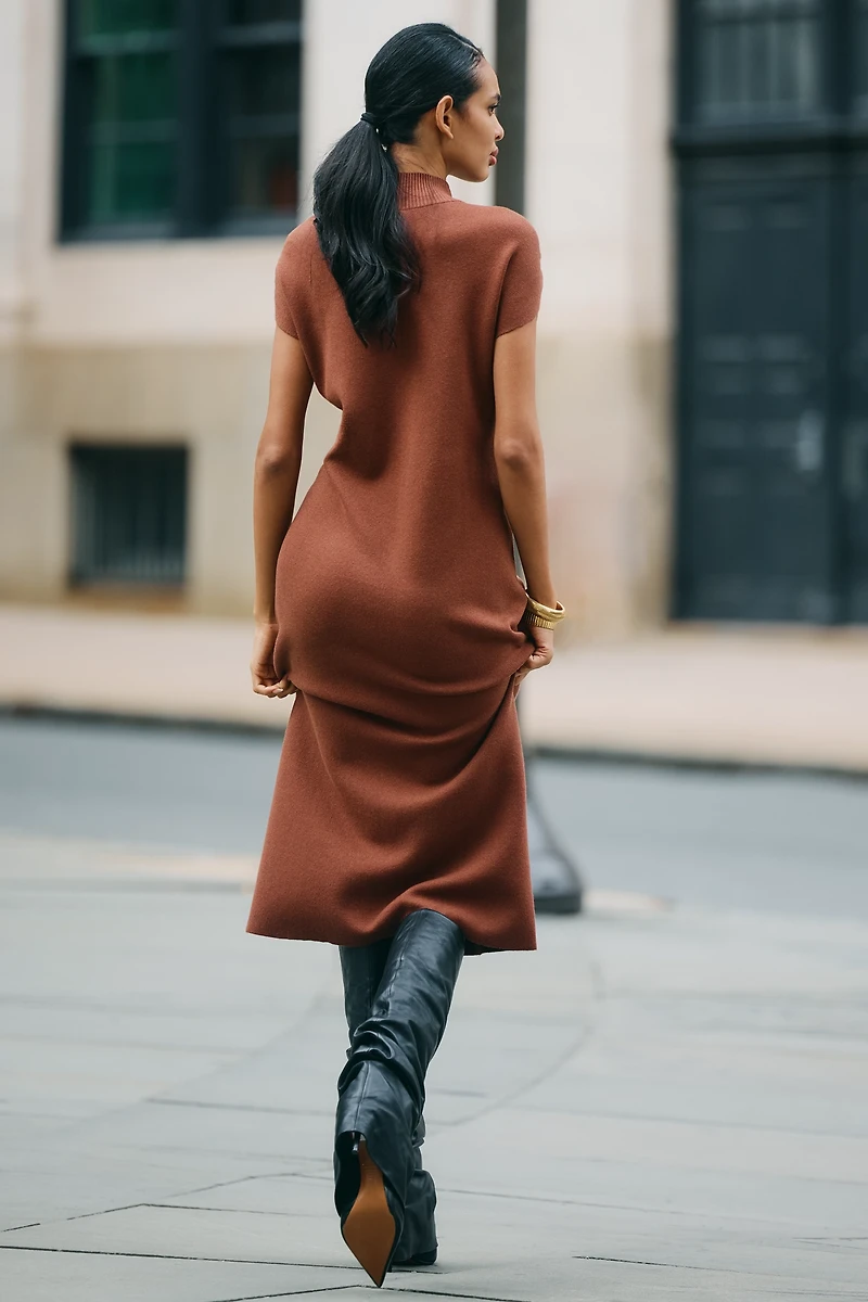 By Anthropologie Short-Sleeve Hardware Sweater Midi Dress