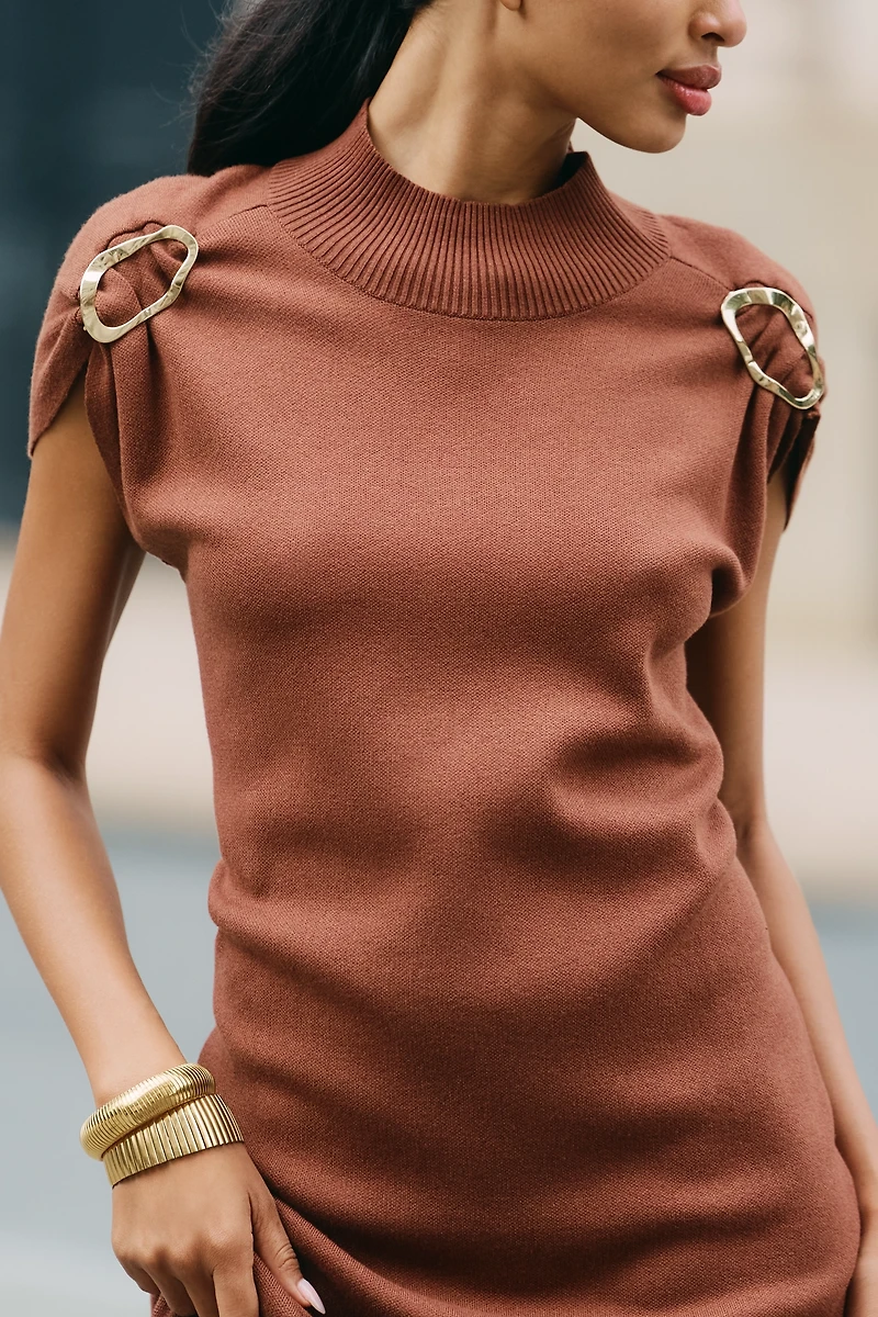 By Anthropologie Short-Sleeve Hardware Sweater Midi Dress