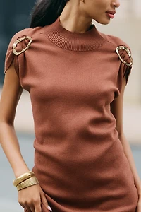 By Anthropologie Short-Sleeve Hardware Sweater Midi Dress