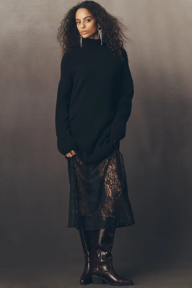 By Anthropologie Sweater Lace Twofer Midi Dress