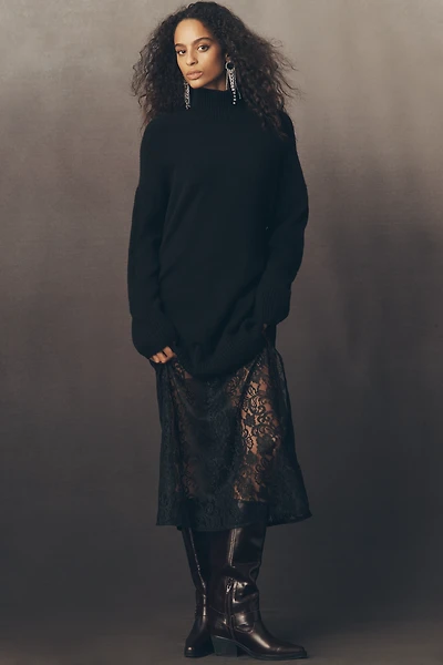 By Anthropologie Sweater Lace Twofer Midi Dress