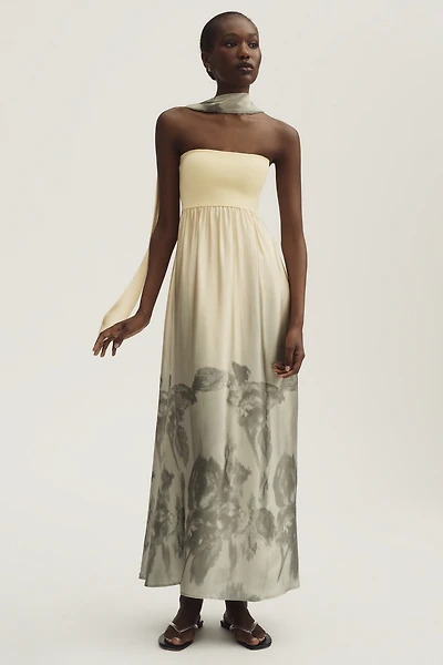 By Anthropologie Strapless Scarf Midi Dress