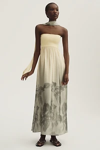 By Anthropologie Strapless Scarf Midi Dress