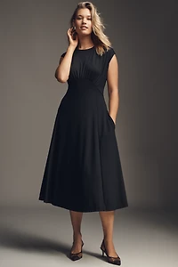 Maeve Sleeveless Ruched Babydoll Midi Dress
