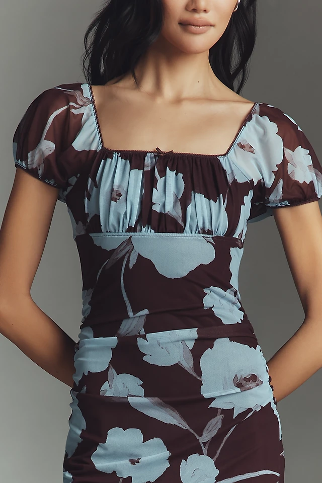 Maeve Puff-Sleeve Square-Neck Mesh Midi Dress | Hawthorn Mall Maeve Puff-Sleeve Square-Neck Mesh Midi Dress | Hawthorn Mall