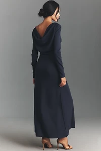 By Anthropologie Long-Sleeve Cowl-Back Maxi Dress