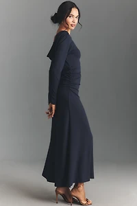 By Anthropologie Long-Sleeve Cowl-Back Maxi Dress
