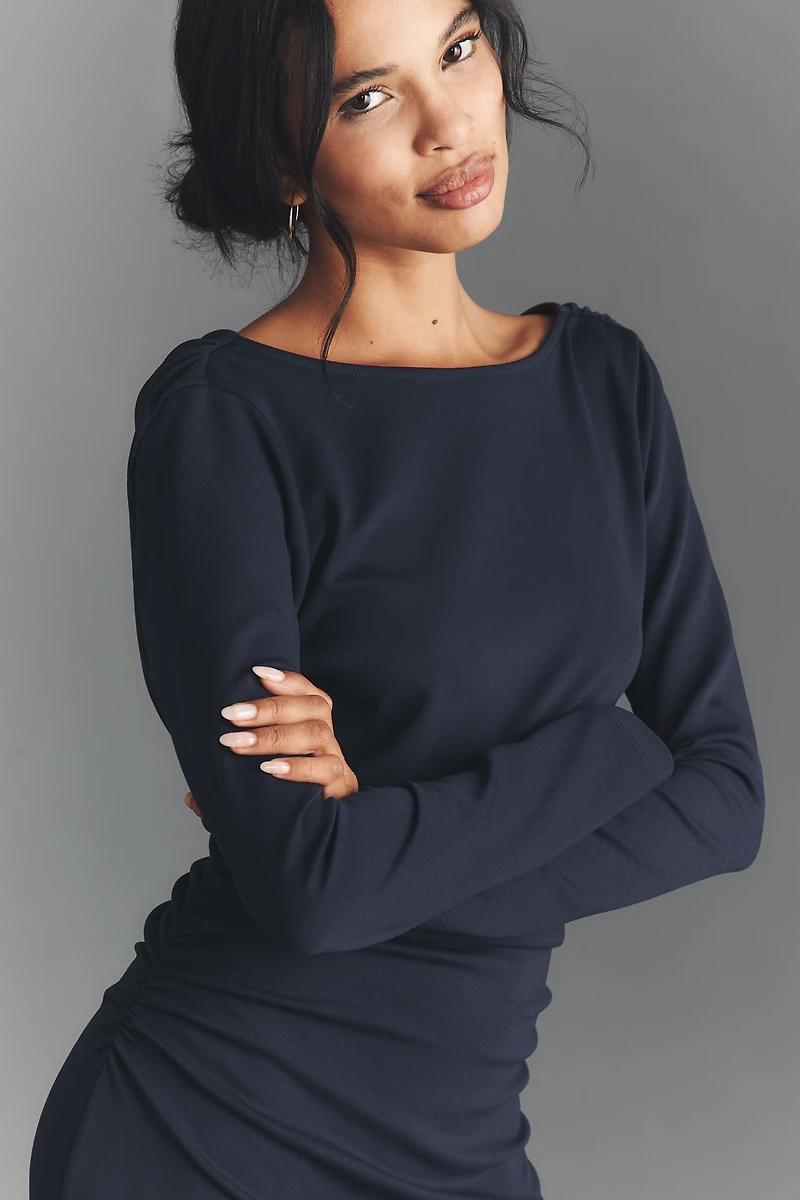 By Anthropologie Long-Sleeve Cowl-Back Maxi Dress