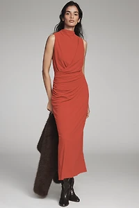 Maeve Sleeveless Mock-Neck Draped Knit Midi Dress