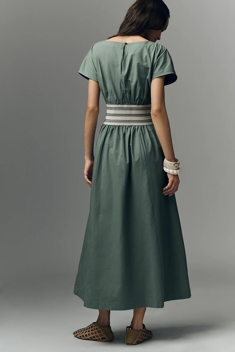 By Anthropologie Waisted Short-Sleeve A-Line Midi Dress