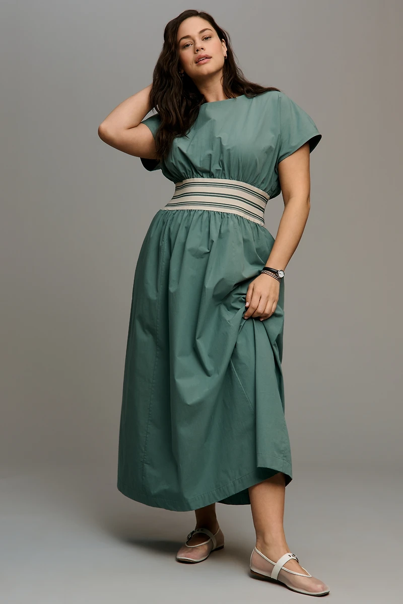 By Anthropologie Waisted Short-Sleeve A-Line Midi Dress