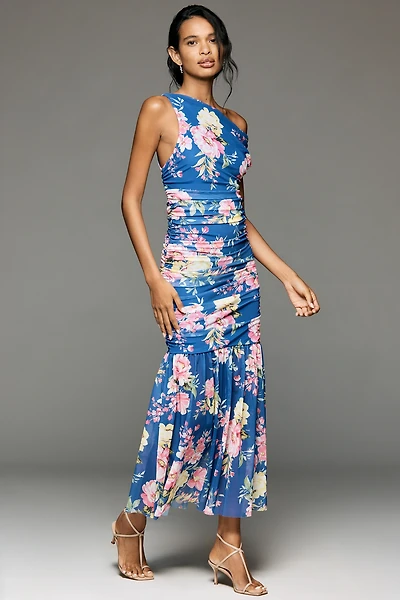 By Anthropologie Off-Shoulder Printed Mesh Maxi Dress