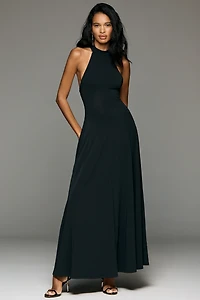 By Anthropologie Halter Open-Back A-Line Maxi Dress
