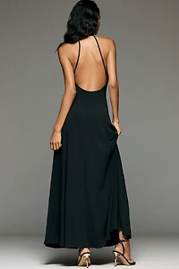 By Anthropologie Halter Open-Back A-Line Maxi Dress