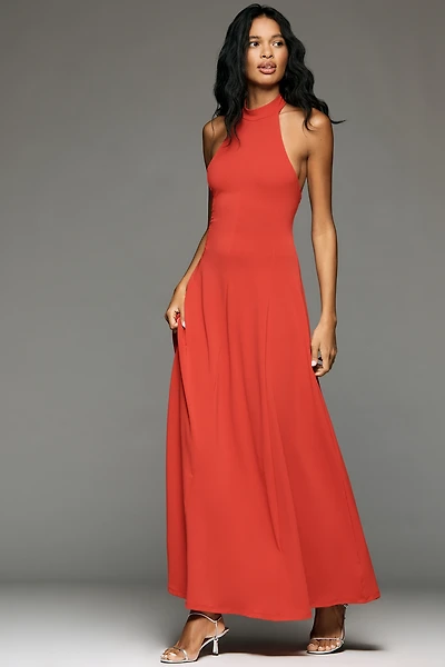 By Anthropologie Halter Open-Back A-Line Maxi Dress
