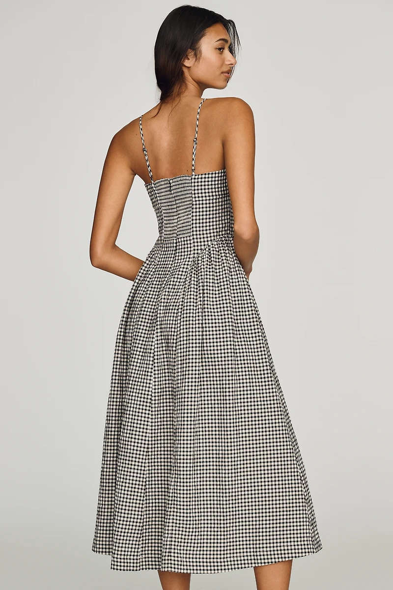 Maeve Drop-Waist Shirred Midi Dress