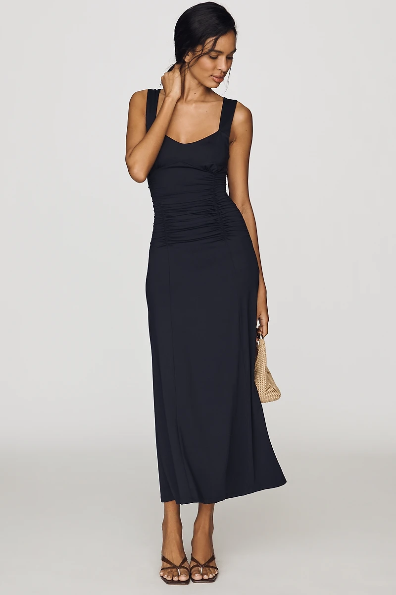 Maeve Square-Neck Ruched Knit Midi Dress