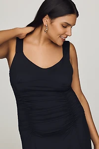Maeve Square-Neck Ruched Knit Midi Dress