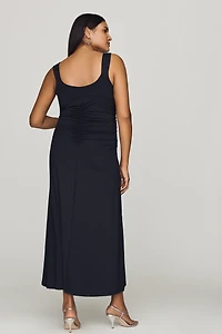 Maeve Square-Neck Ruched Knit Midi Dress