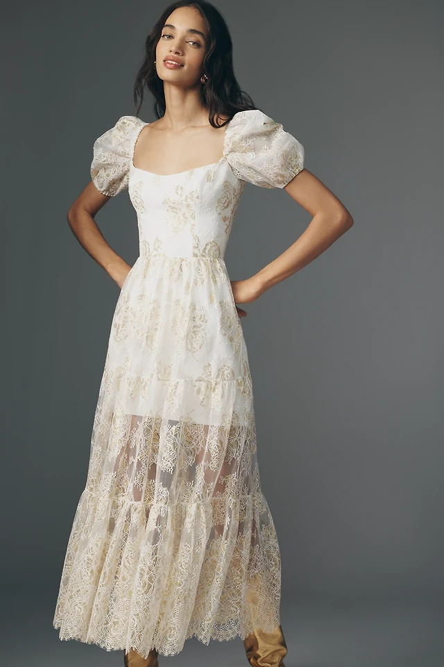 helsi clara puff sleeve appliqué a line maxi dress Eloise Blue Striped Maxi Dress main image 1