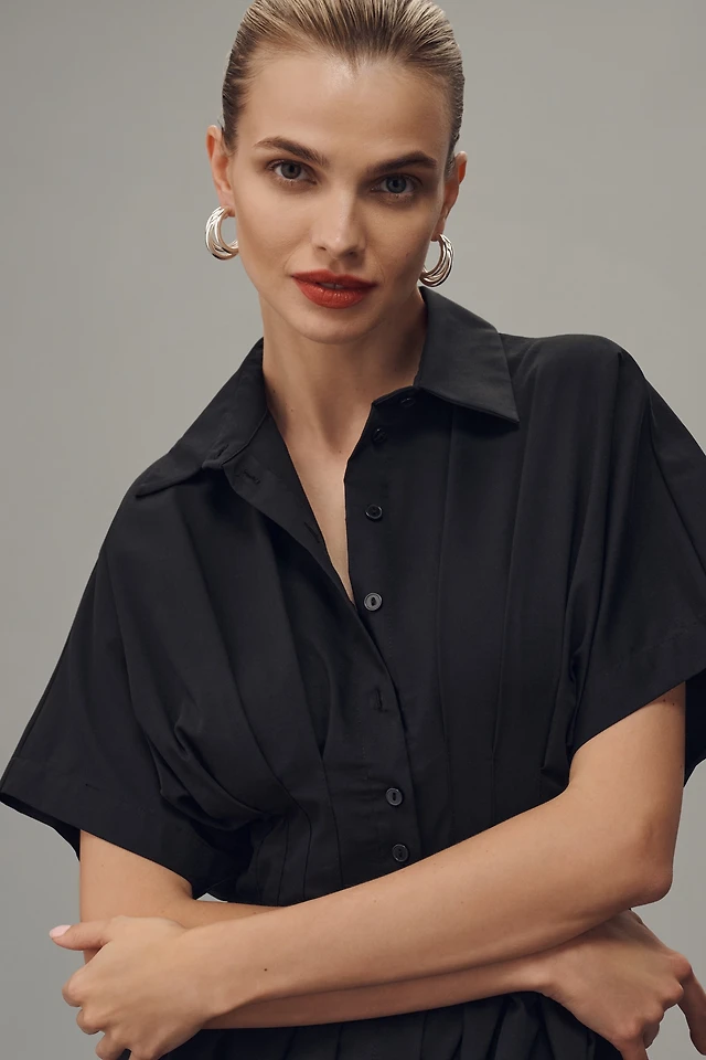Exquise The Tobie Button-Front Pleated Shirt Dress by Exquise | The Summit Exquise The Tobie Button-Front Pleated Shirt Dress by Exquise | The Summit