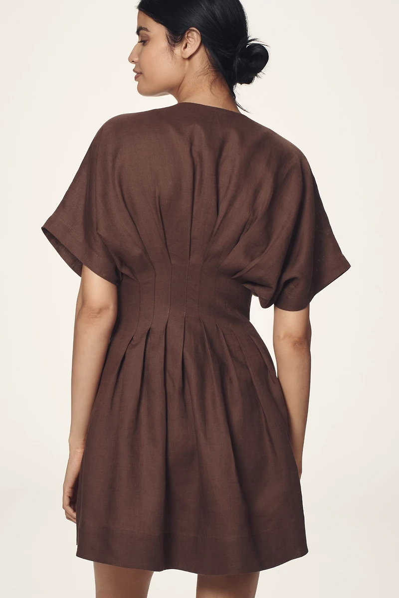 The Tobie Linen Pleated Mini Shirt Dress by Exquise
