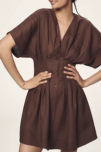 The Tobie Linen Pleated Mini Shirt Dress by Exquise